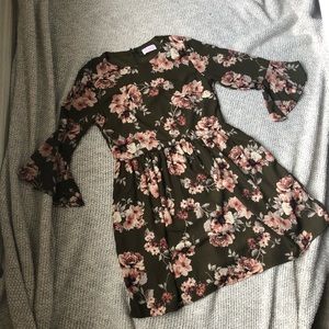 Pink Lily Floral Olive Babydoll Dress